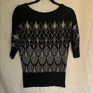 White House Black Market Black, Silver and  Gold Leaf Pattern Sweater